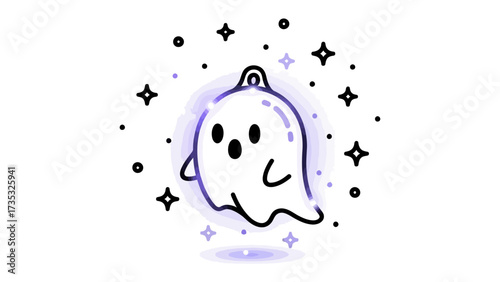 Friendly Ghost in the Cosmos: A whimsical and adorable cartoon ghost, set against a mesmerizing cosmic backdrop, conveys a sense of wonder, with a hint of childlike delight.