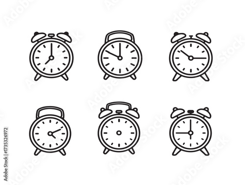 Creative Alarm Clock Six Icons Modern Line Art
