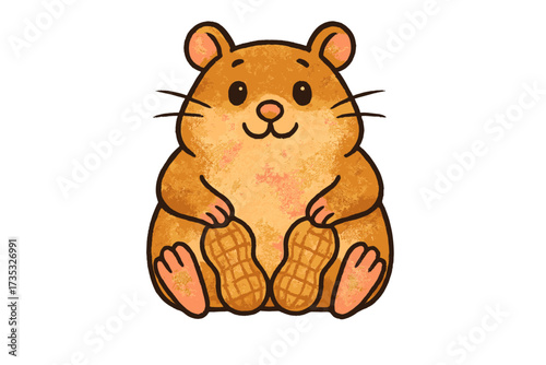 Cartoon hamster with peanuts vector illustration. Cute funny pet rodent character. Pun quote Don't go nuts. Textured animal design for kids print, sticker or mascot logo.