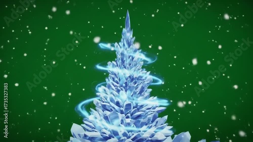 Animated Ice Christmas Tree with Swirling Lights and Snow.