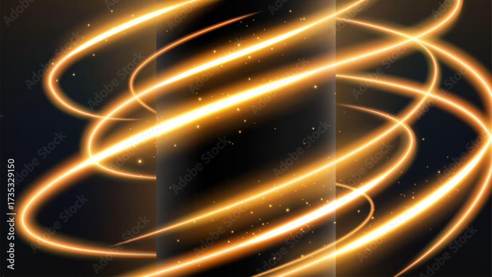 Fototapeta premium Abstract Gold Light Lines Effect Rotates and Surrounds The Tube, Vector Illustration