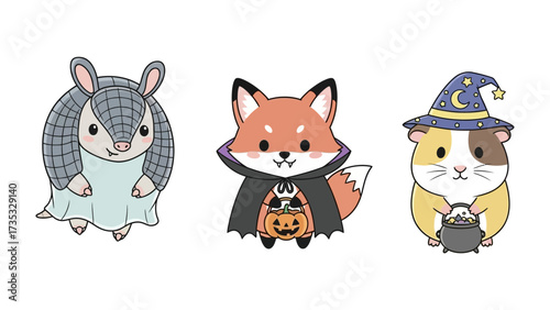 Halloween Characters: A charming array of delightful animals adorned in whimsical Halloween costumes, embodying the playful spirit of the spooky season.