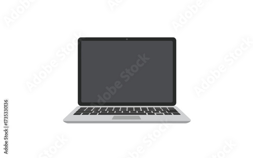 Front view of a modern laptop computer with a blank screen, isolated on white background.