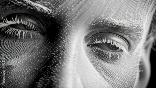Hyper-Realistic Close-Up of Futuristic Face with Digital Lines