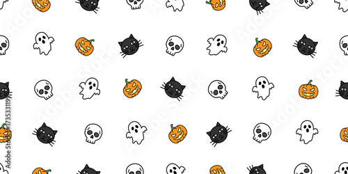 ハロウィンアイコンのシームレスパターン・背景素材 Seamless Pattern of Halloween Icons Background Design