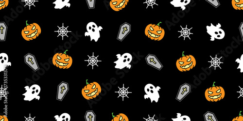 ハロウィンアイコンのシームレスパターン・背景素材 Seamless Pattern of Halloween Icons Background Design