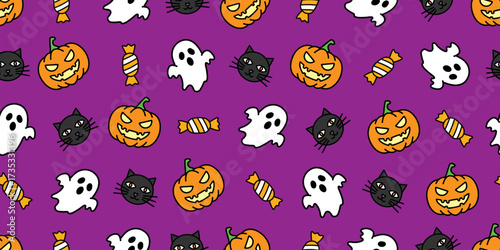 ハロウィンアイコンのシームレスパターン・背景素材 Seamless Pattern of Halloween Icons Background Design