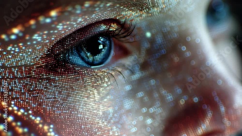 Close-Up of Human Eye with Digital Patterns and Light Reflections
