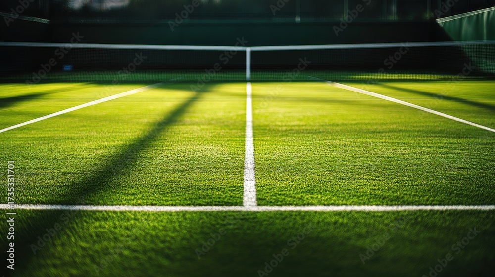 Fototapeta premium Serene tennis court with net in peaceful outdoor setting