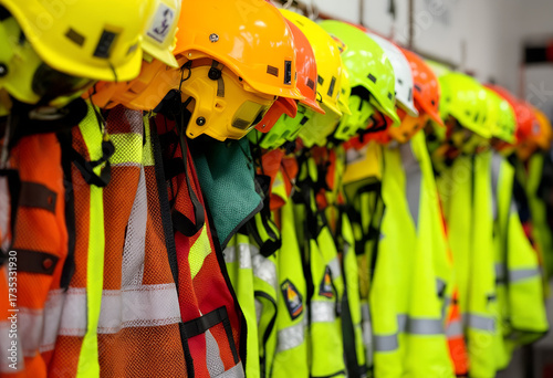 High Visibility Safety Gear on a Rack.