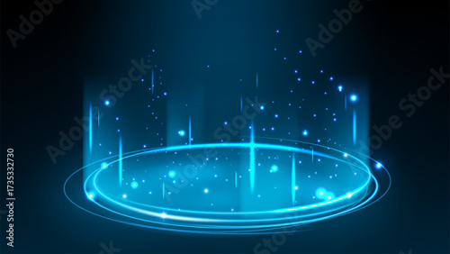 Futuristic Blue Magic Teleportation Portal with Sparks, Vector Illustration