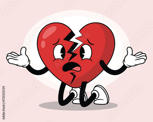 Sad broken heart character with arms out