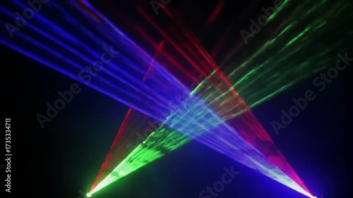 Colorful Laser Light Show with Red, Green, and Blue Beams on Dark Background seemless looping animation 4k quality video 
