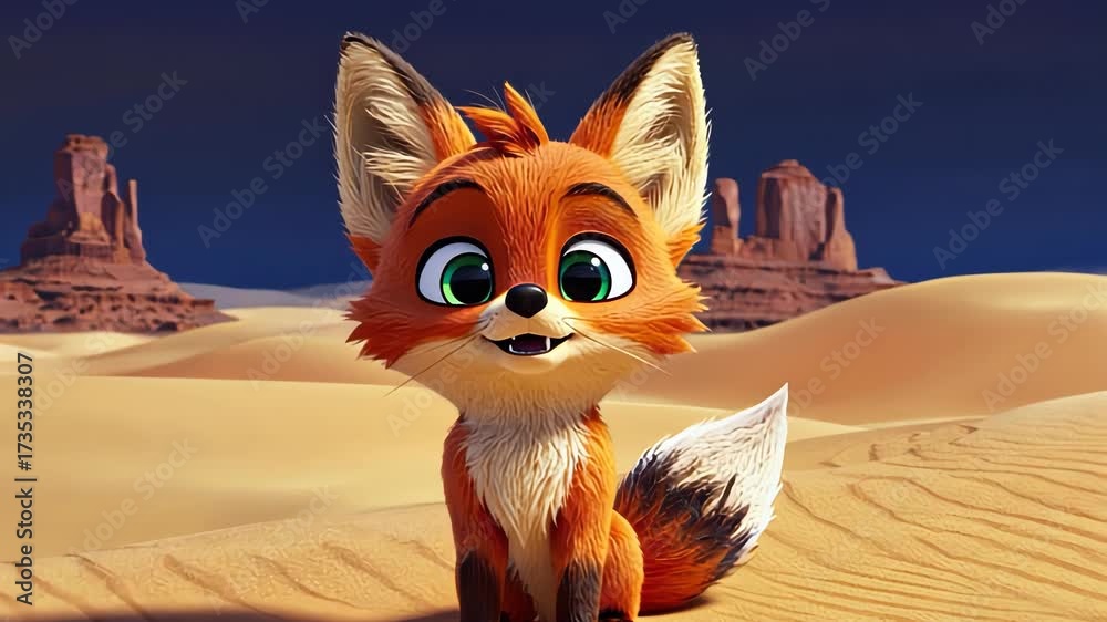 Adorable Animated Fox Adventures Through Vast Desert Landscape With ...