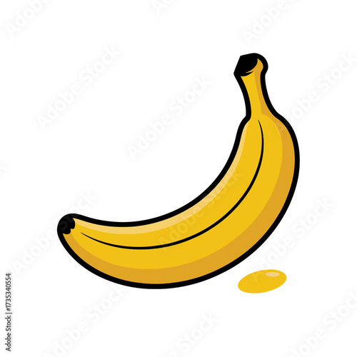 Single banana illustration, bright yellow peel, minimal curved fruit icon, healthy tropical snack, clean flat vector artwork