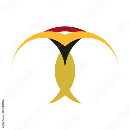 An abstract vector illustration of a bird with sun and clouds over water in a cartoon design