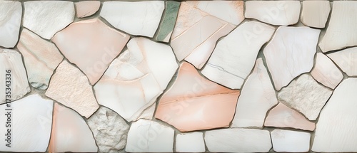 Broken tiles arranged in a mosaic pattern showing pastel colors and natural textures