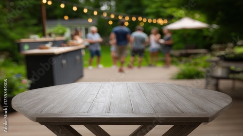 Gathering moments around a beautifully rustic table with a lush outdoor setting and soft, warm lighting inviting joyful conversations and creativity