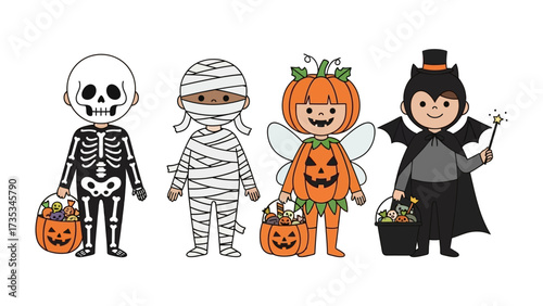 Spooky Costume Party: A collection of adorably spooky characters ready for Halloween.