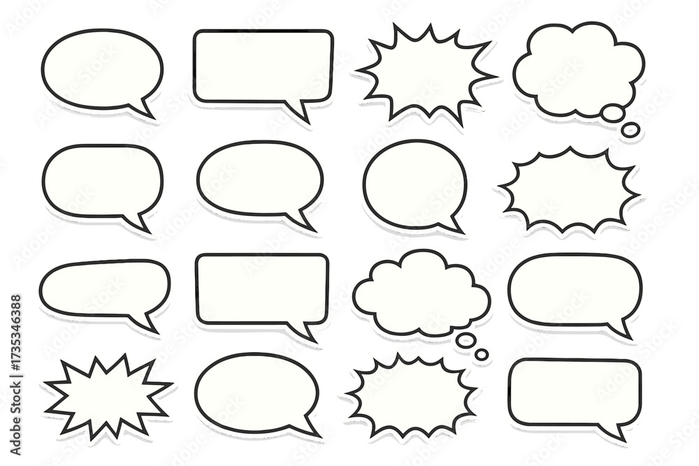 Fototapeta premium Big set of retro speech bubbles and empty comic thought balloons. Vector sticker pack for chat, dialogue, and messages. Pop art style quote and exclamation box collection.