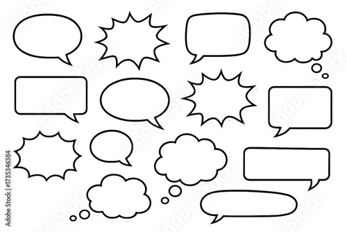 Big set of speech bubbles and thought bubbles. Retro empty comic bubbles and sticker style vector illustration. Pop art style dialogue and chat box collection for communication.