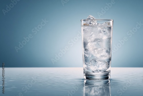 Glass of water with ice cubes.