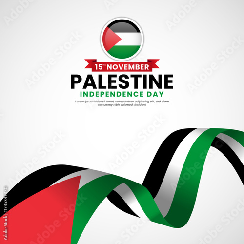 Palestine independence day square banner background with waving ribbon flag