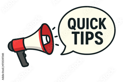 Quick tips megaphone with speech bubble. Loudspeaker announcement for business and marketing. Helpful hints and advice symbol. Did you know. Life hack suggestions vector icon.