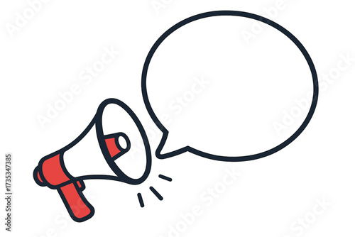 Megaphone with benefits speech bubble. Loudspeaker banner for business, marketing, advertising. Important announcement, alert, promotion, communication vector concept illustration.