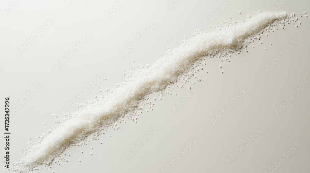 Fototapeta premium Granulated white sugar scattered in diagonal line on studio backdrop