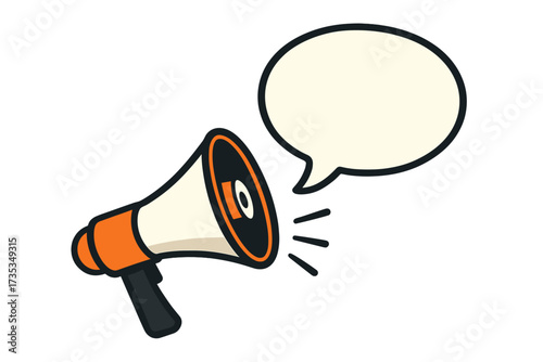Megaphone with speech bubble for announcements. Loudspeaker for business, marketing, and advertising. Bullhorn icon for protest or promotion. Vector with copy space for text.