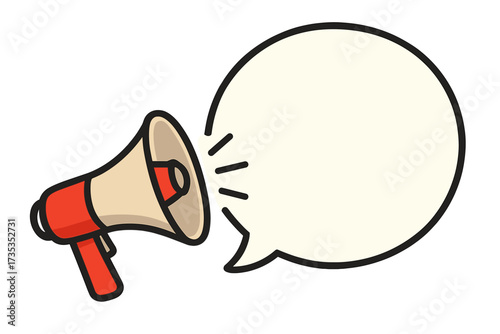 Megaphone with your opinion matters speech bubble. Loudspeaker for announcement, feedback and communication. Banner for business, marketing and advertising. Vector illustration.