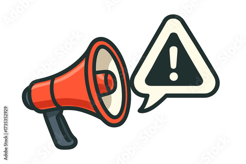 Megaphone with important attention speech bubble. Loudspeaker warning alert. Danger symbol icon. Business, marketing and advertising announcement concept. Vector illustration.