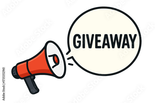 Giveaway announcement banner. Megaphone or loudspeaker with speech bubble. Concept for business, promotion, marketing and advertising. Social media contest vector illustration.