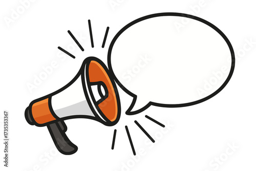 Megaphone with speech bubble for announcement. Loudspeaker for promotion, marketing, and advertising. Bullhorn icon for important message, news, alert, or protest. Vector.