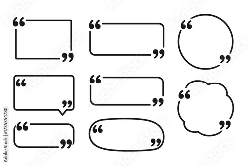 Set of blank quote box frames and quotation bubbles, text message style speech balloons, creative vector templates for quotes, blog, messaging, and design elements