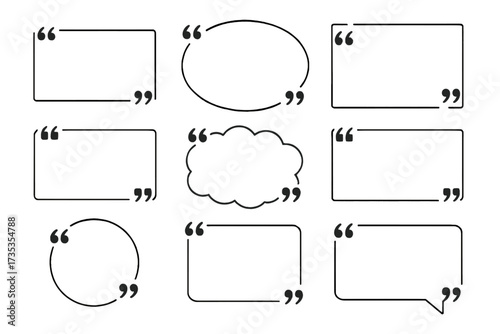 Large set of creative quote box frames and quotation bubbles, blank text templates for quotes and blogging, vector design elements, messaging icons, speech balloons collection