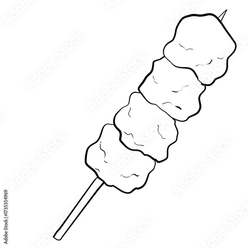 Simple and realistic line drawing of yakitori