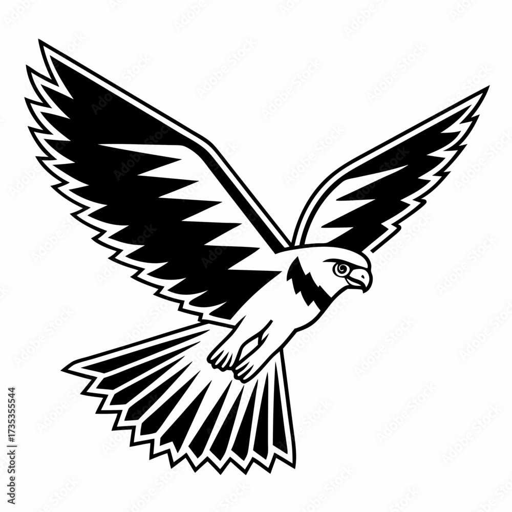 Fototapeta premium Hawk in flight with black and white graphic style 
