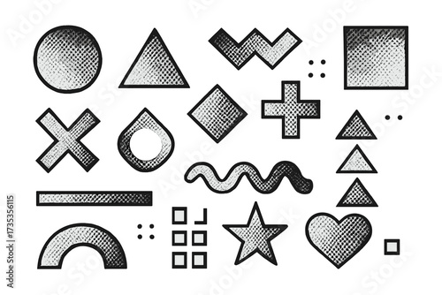 Set of geometric shapes Memphis design retro elements for web vintage advertisement commercial banner poster leaflet billboard sale trendy collection with patterns