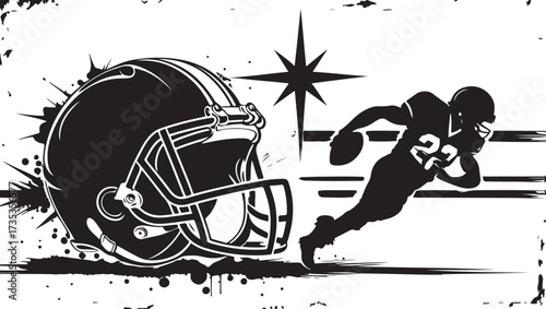 Dynamic football player and helmet graphic art