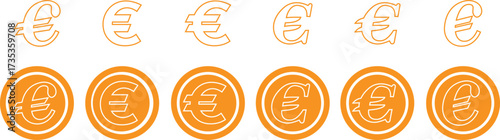 Euro currency symbols yellow outline icons set. Money finance payment coins vectors illustration. Wealth and banking cash economy euro signs graphic for currency exchange business designs.