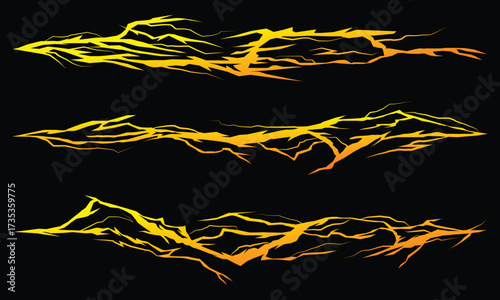 Set of yellow lightning bolts on a black background
