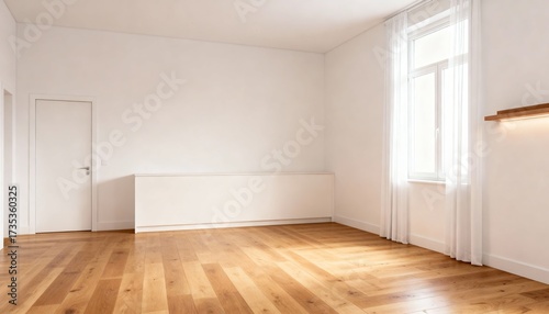 Wallpaper Mural Unfurnished interior room with white walls, wooden flooring, and tall window. Daylight emphasizes bright and minimalist apartment space. 
 Torontodigital.ca