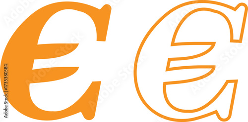Euro currency symbols yellow flat and outline icons set. Money finance payment coins vectors illustration. Wealth and banking cash economy euro signs graphic for currency exchange business designs.