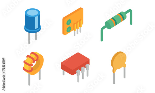 Collection of isometric electronic components with a modern design