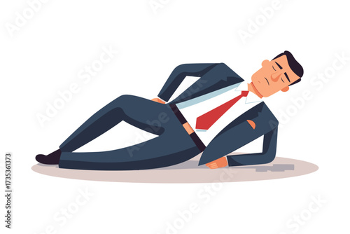 1882-flat-cartoon-businessman-laying-flat-on-the-floor-sleeping-on-duty-due-to-fatigue