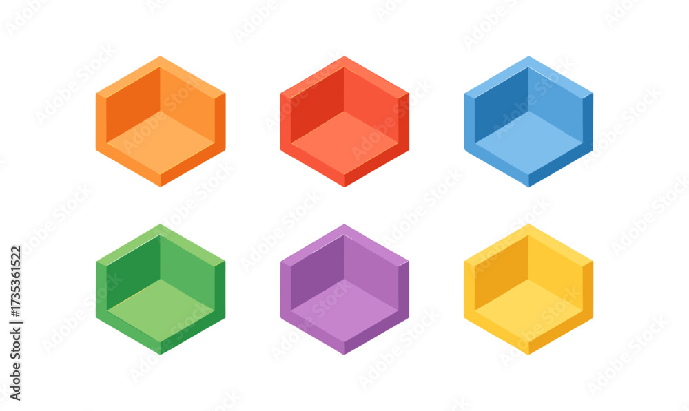 Obraz premium Colorful geometric hexagonal 3d isometric shapes collection