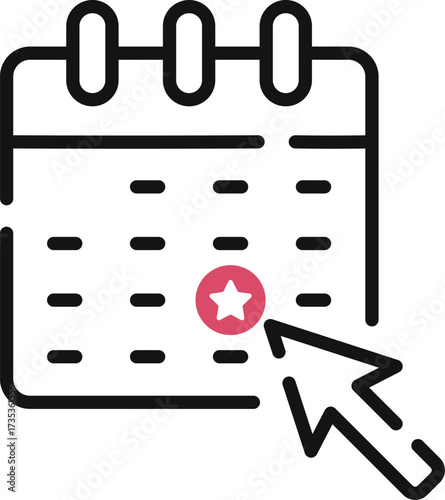 Upcoming Event Calendar Icon with Star Reminder and Arrow Pointer