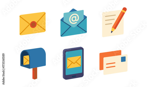 Colorful communication icons: mail, email, and messaging in modern design